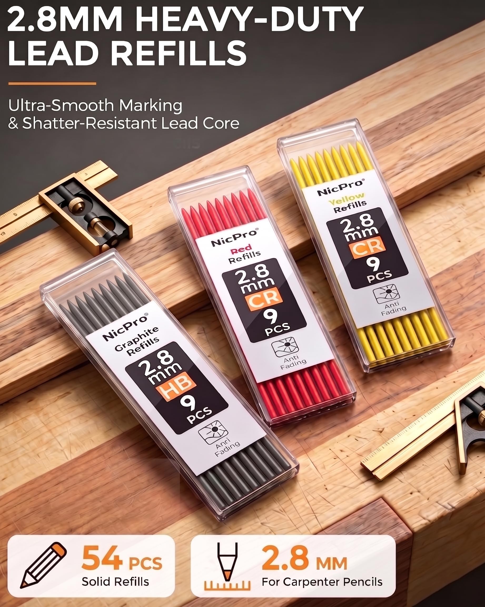 Nicpro Carpenter Pencils with Sharpener & Sleeve, 5Pack Construction Pencil