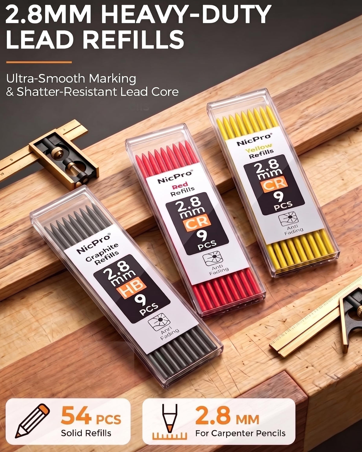 Nicpro Carpenter Pencils with Sharpener & Sleeve, 3Pack Construction Pencil