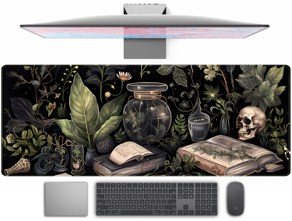 Dark Academia Desk Mat Mouse Pad XL Extended Large Gaming Desk Pad Mousepad, Mystical Green Plant