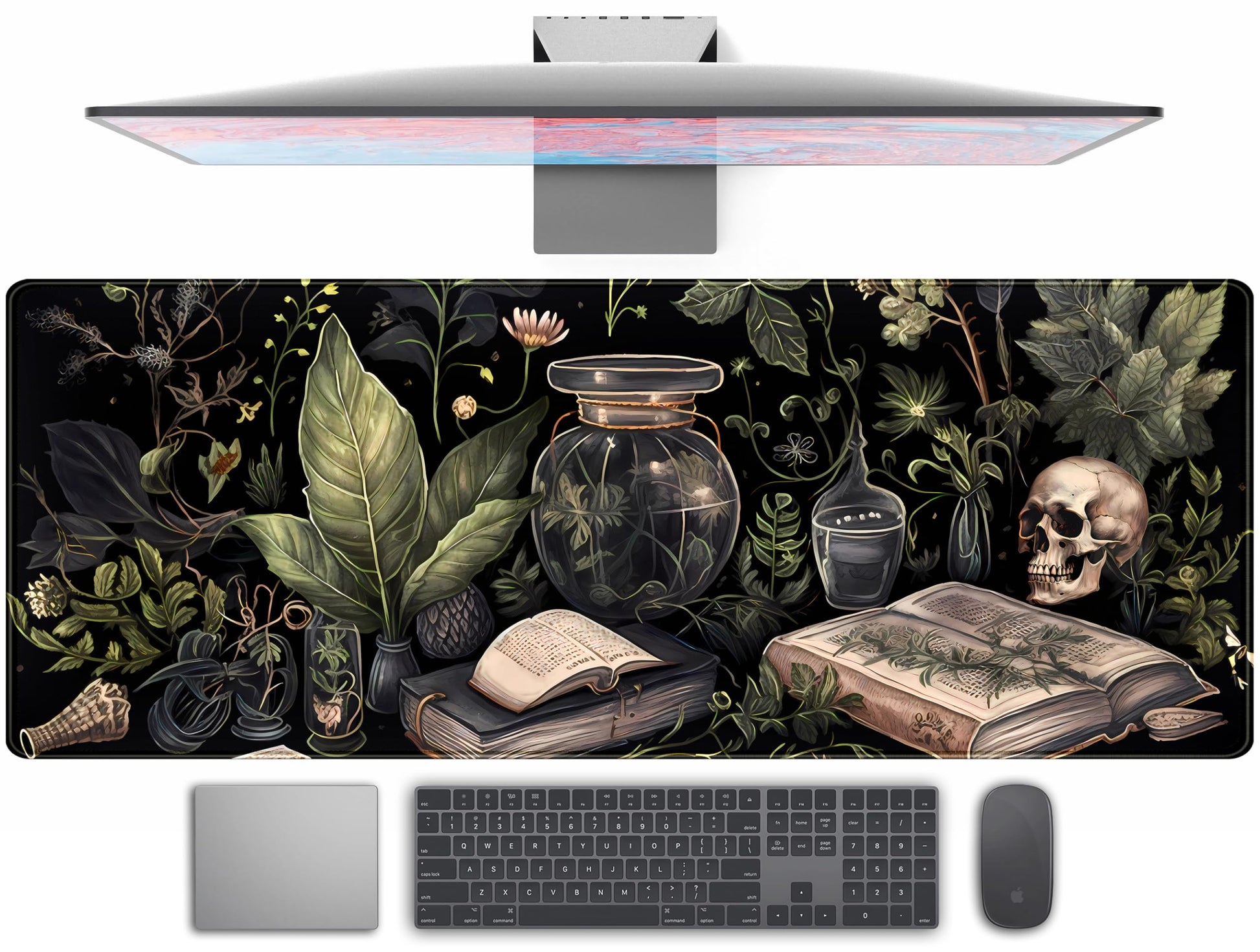 Dark Academia Desk Mat Mouse Pad XL Extended Large Gaming Desk Pad Mousepad, Mystical Green Plant