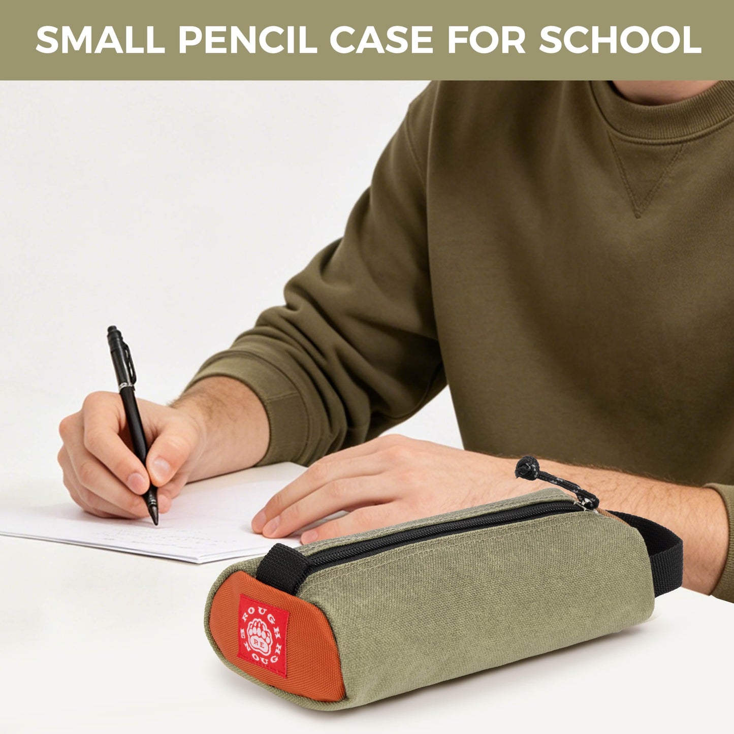 Rough Enough Small Pencil Case Pouch, Stationery Bag for Students, Beige