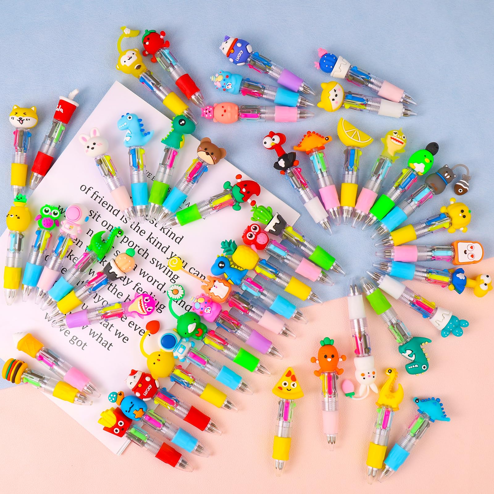 CZWZ 50Pcs Mini Multicolor Pens in One 4-in-1 Cute Pens Bulk for Kids, Ballpoint Pen for Birthdays