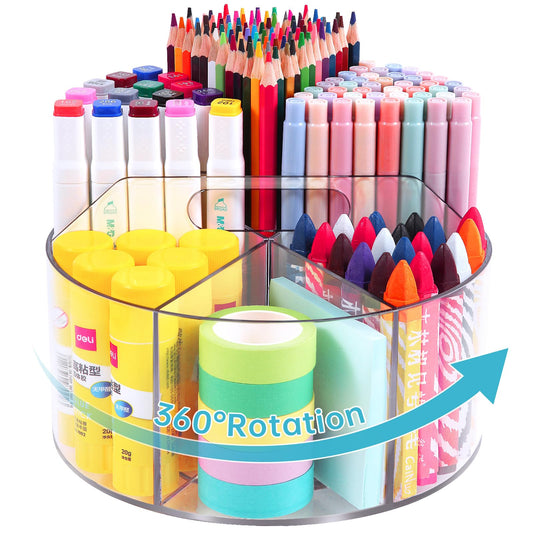 Hiborateed Large Acrylic Pen Holder for Desk, 6 Slots 360-Degree Rotating Pencil Holder Marker