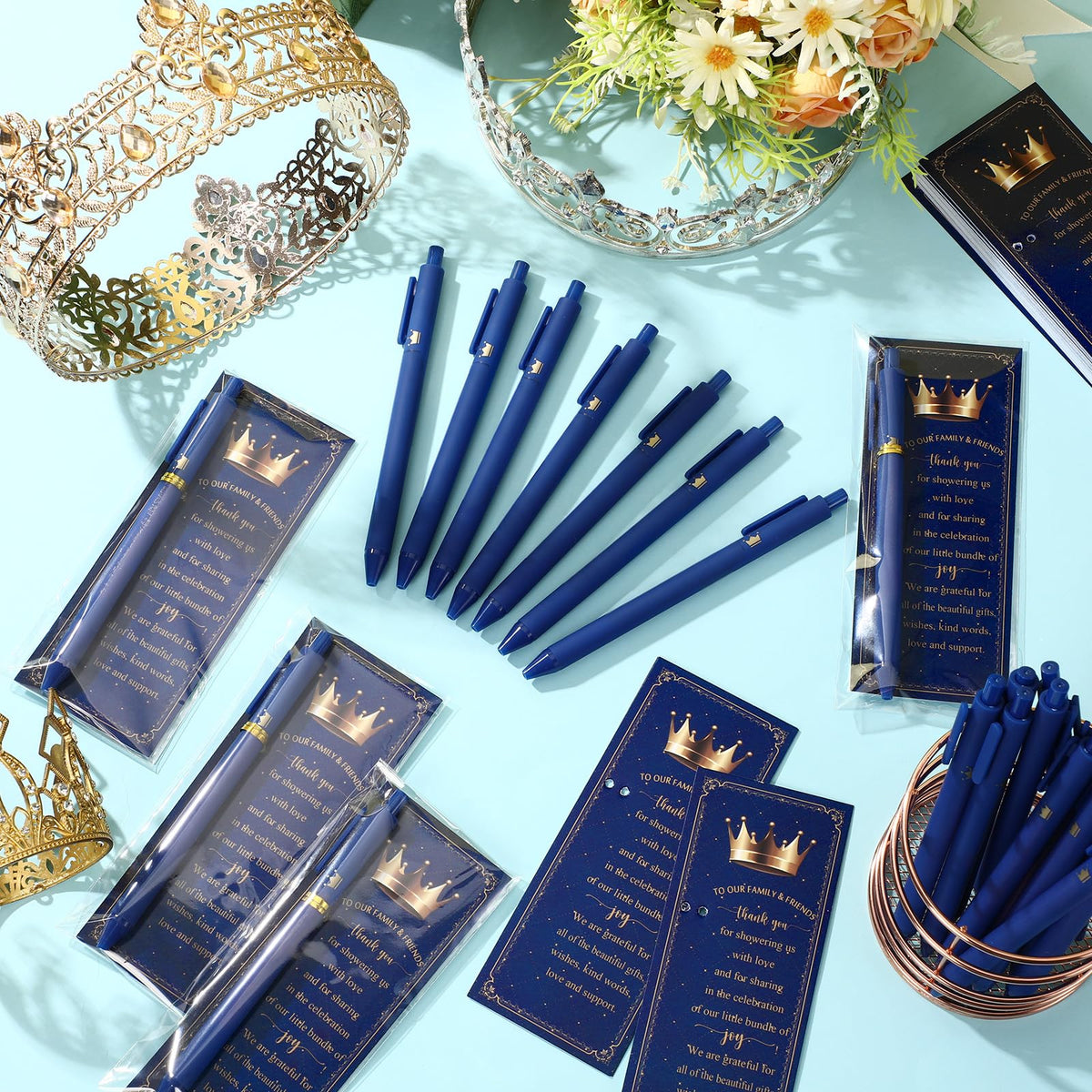 Engrowtic 50 Set Baby Shower Gifts Pens for Guests Bulk Royal Baby Shower Party Favor Retractable