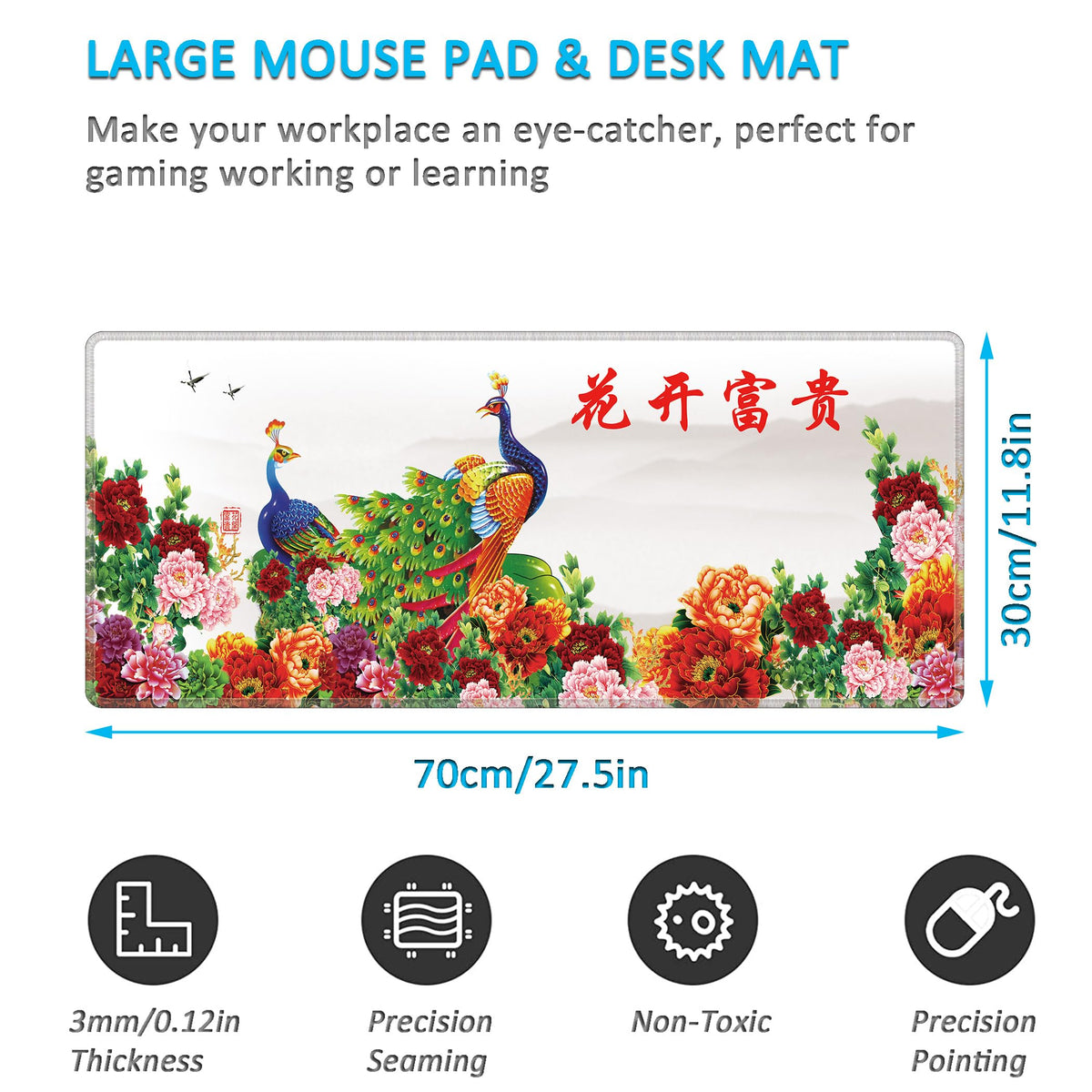 LL-COEUR XXL Landscape Gaming Mouse Pad Computer Keyboard Mat Office Desk Pad (Peacock, 27.5" x