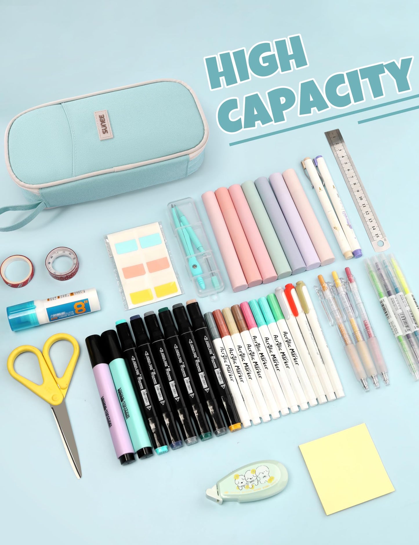 SUNEE Cute Pencil Case, Aesthetic Pen Pouch, Colored Large Pencil Bag with Zipper, Kawaii