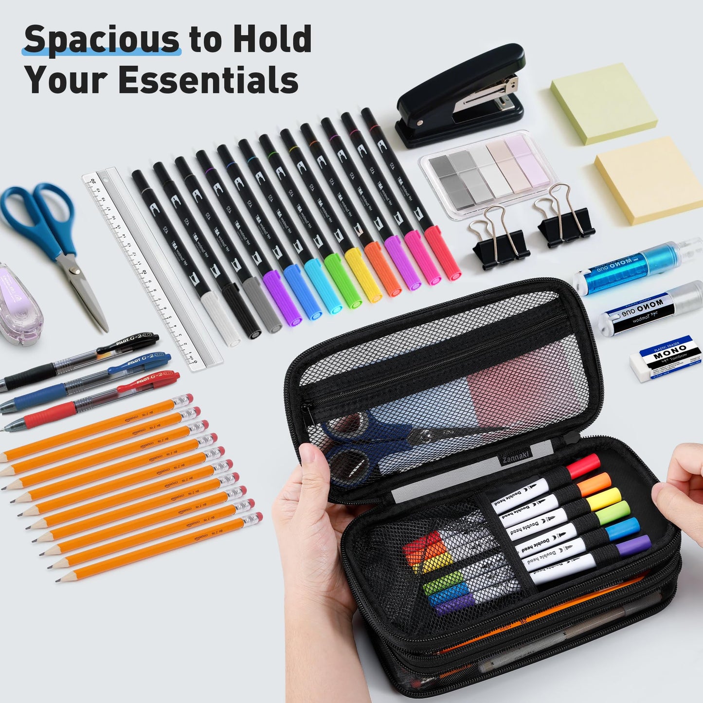 Zannaki Mesh Large Pencil Case,Expandable Pencil Bag with Large Compartments,Big Capacity Pencil