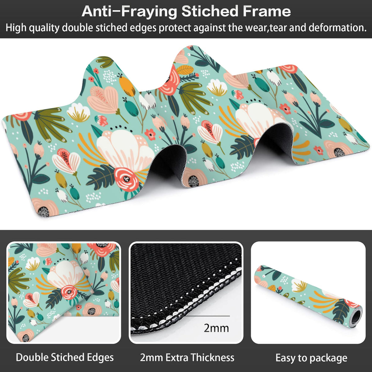 Colorful Flowers and Berries Desk Mat,Large Beautiful Floral Branches Gaming Keyboard Mouse