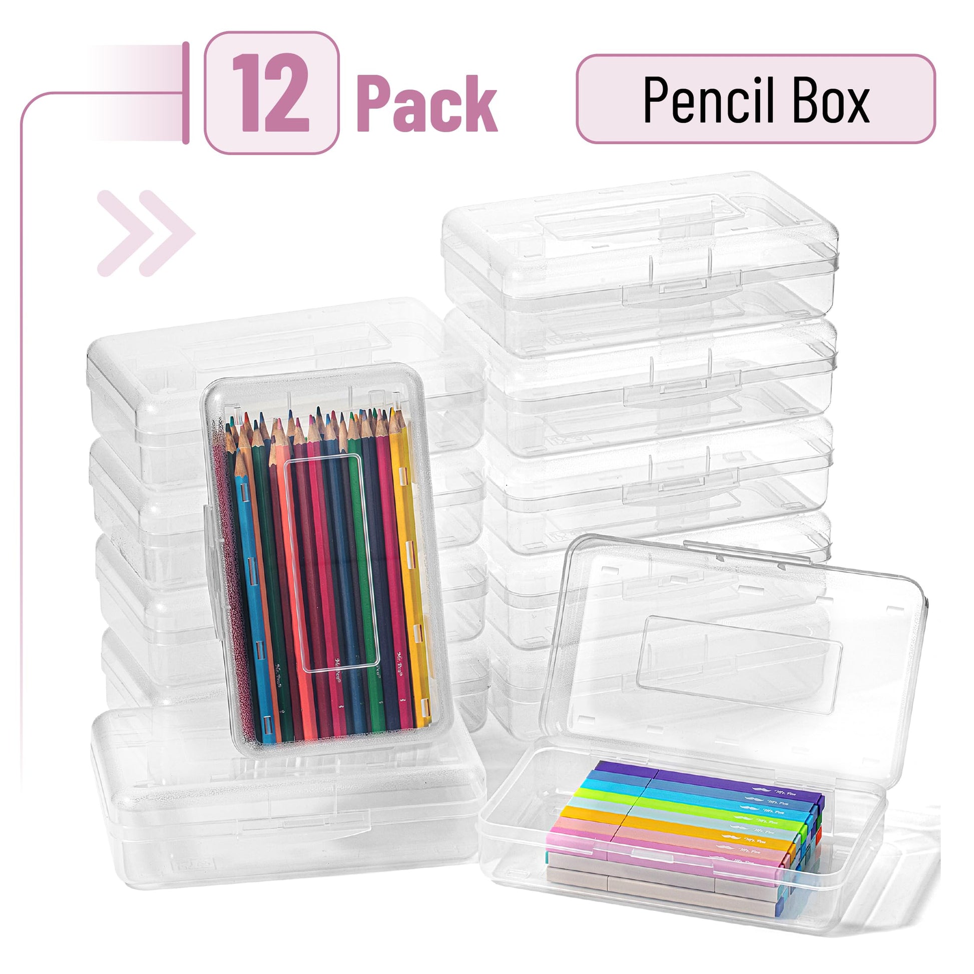 Mr. Pen- Plastic Pencil Case Box, 12 Pack