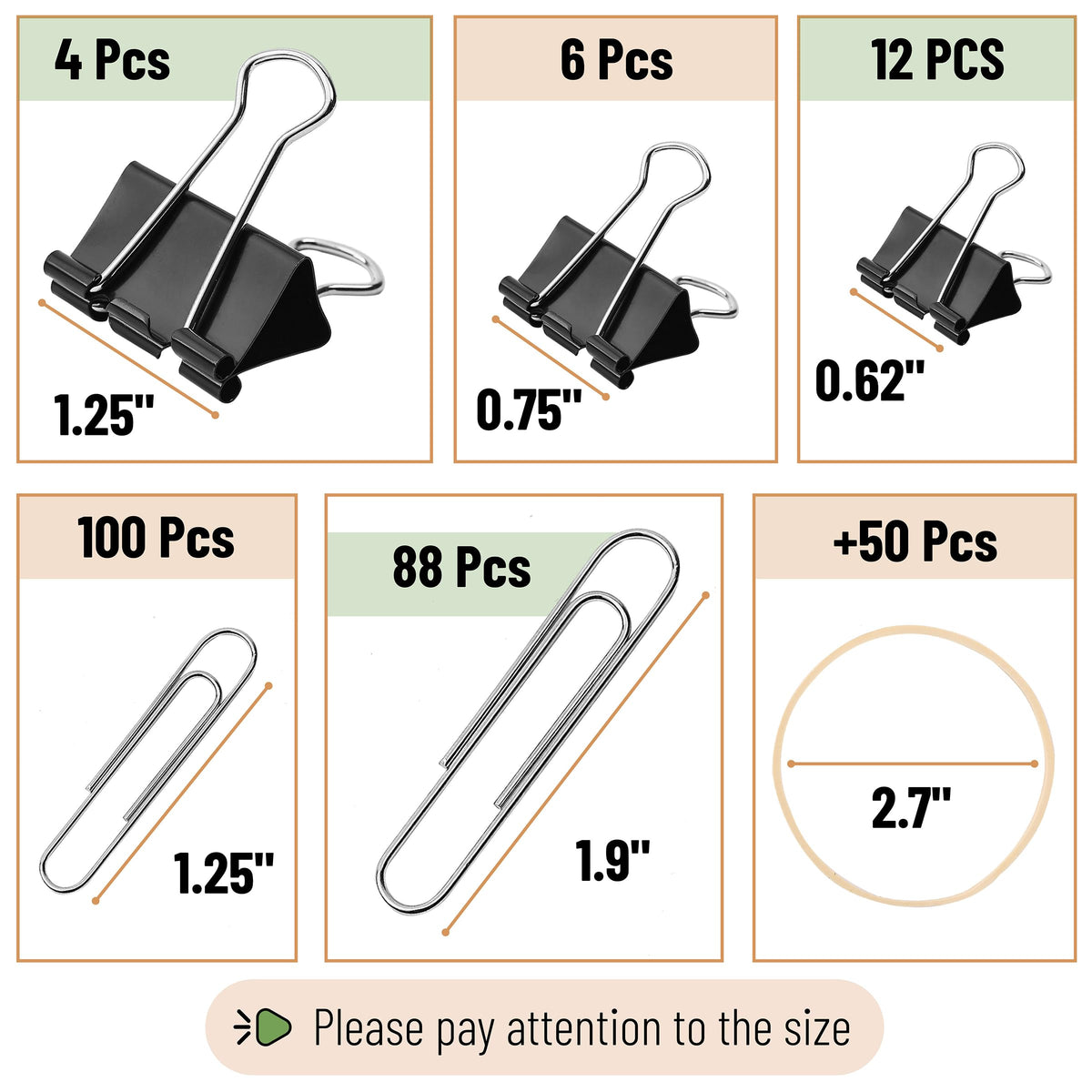 Mr. Pen- Assorted Binder Clips, Paper Clips, Rubber Bands