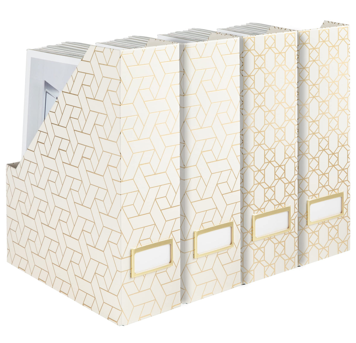 BLU MONACO | Cardboard Magazine File Holder Set of 4 | Vertical Magazine File Holder for Desk and