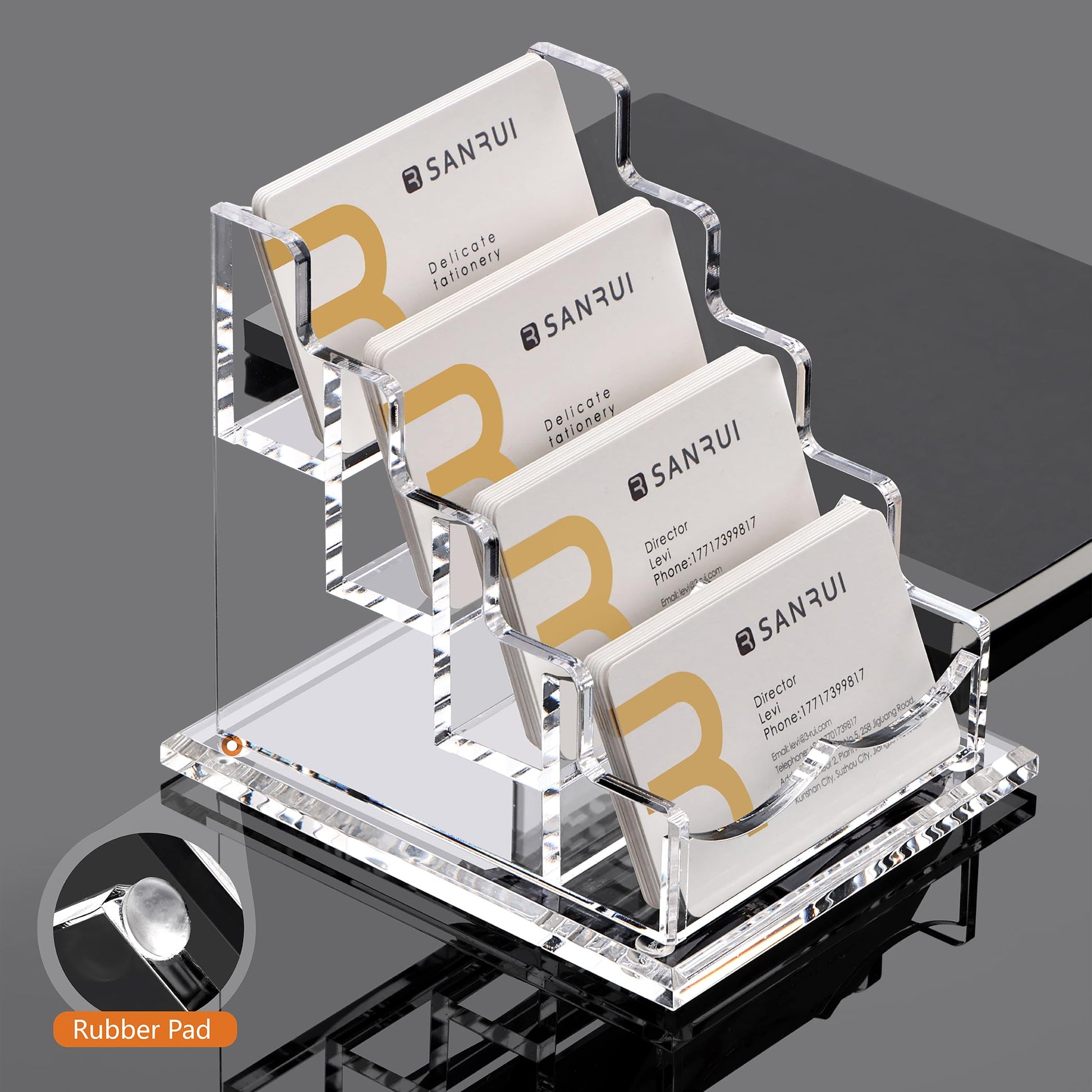 SANRUI Acrylic Business Card Holder, Clear Desk Card Organizer Stand 4 Slot