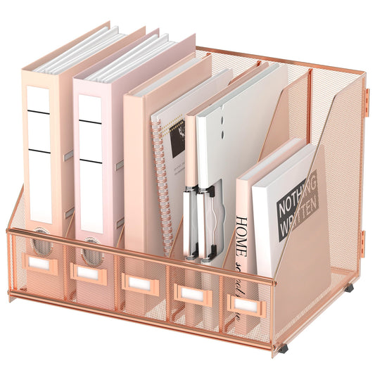 SUPEASY Desk Organizers Metal Desk Magazine File Holder with 5 Vertical Compartments Rack File