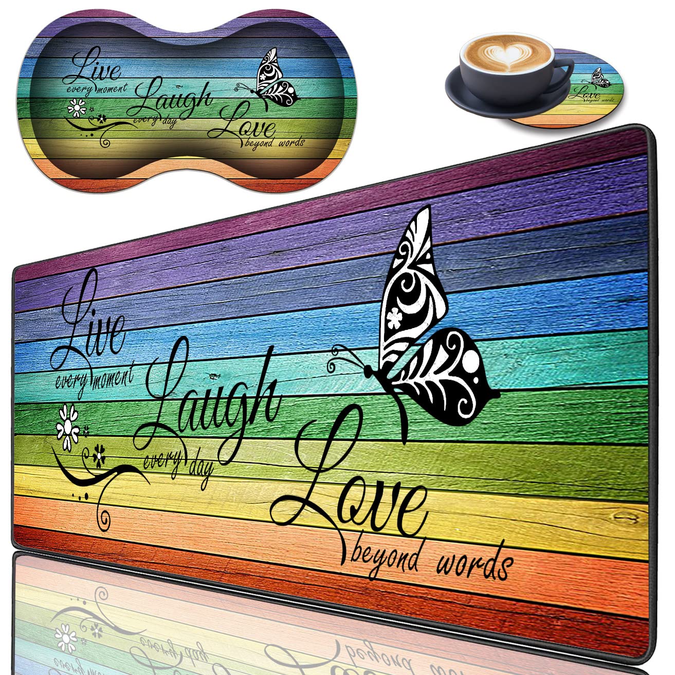 3 Piece Mouse Pad Set with Stitched Edge Large Anti-Slip Mouse Pad Desk Pad Keyboard Pad + Wrist