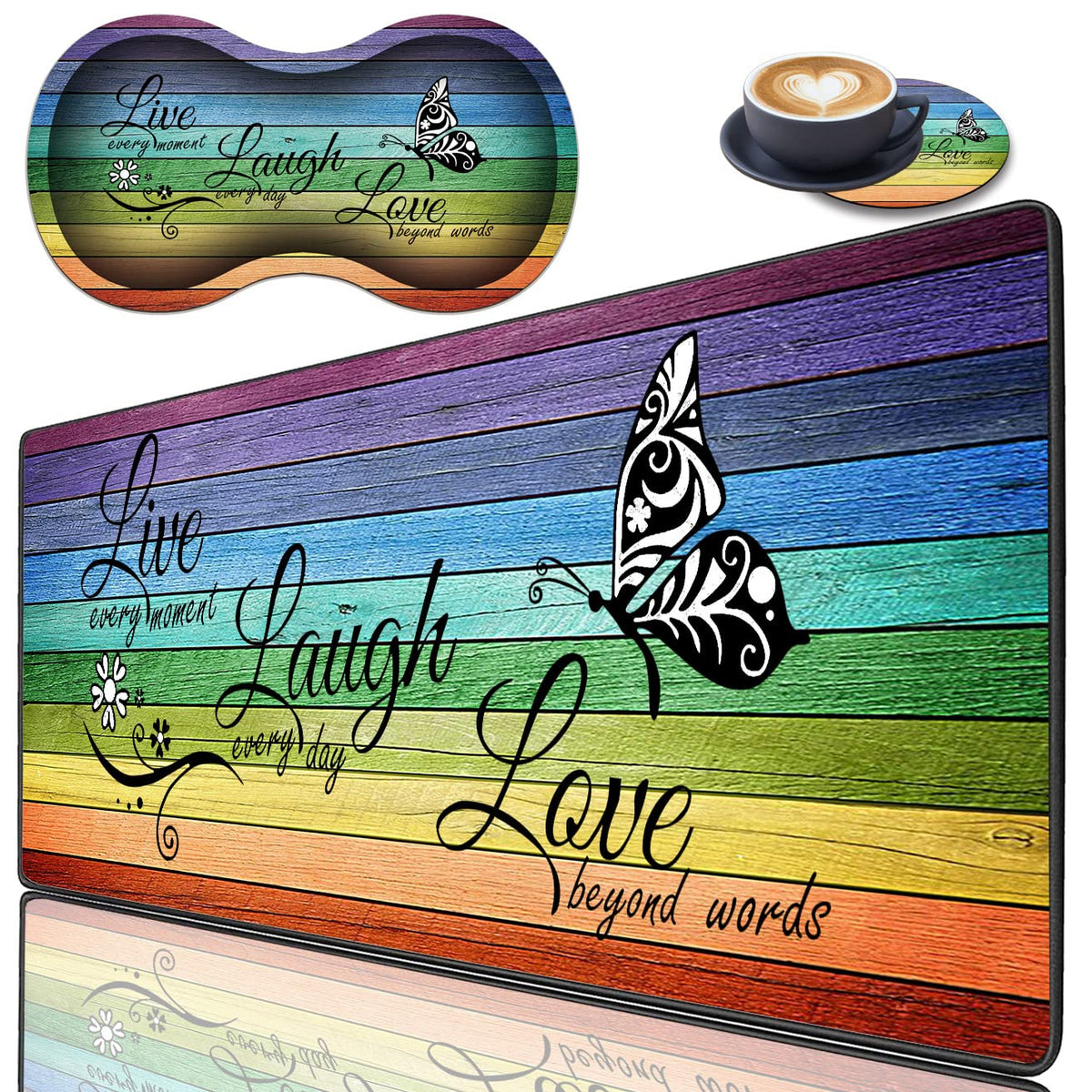 3 Piece Mouse Pad Set with Stitched Edge Large Anti-Slip Mouse Pad Desk Pad Keyboard Pad + Wrist