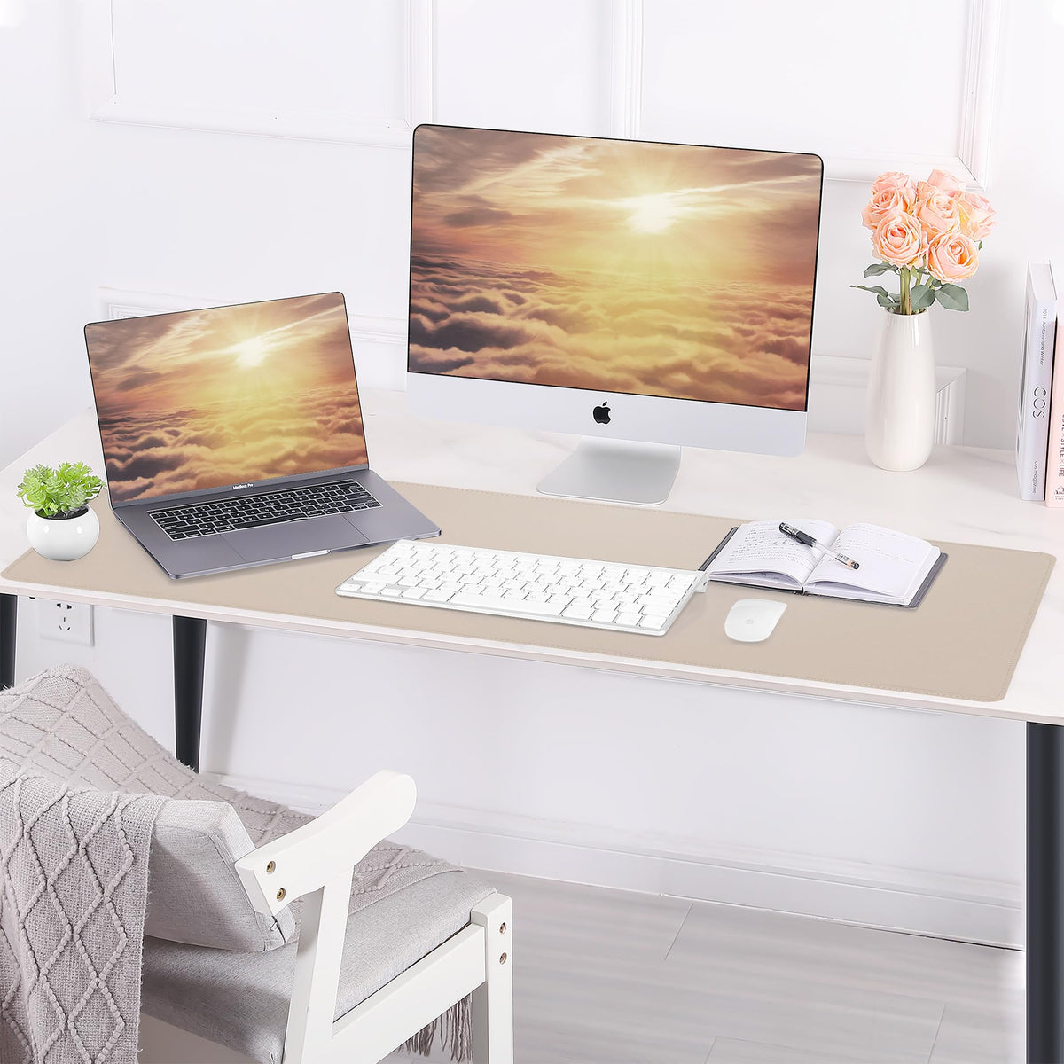 AFIING Cork Desk Mat 47" x 23.6", Dual-Sided Natural Cork & PU Leather Desk Pad, Non-Slip