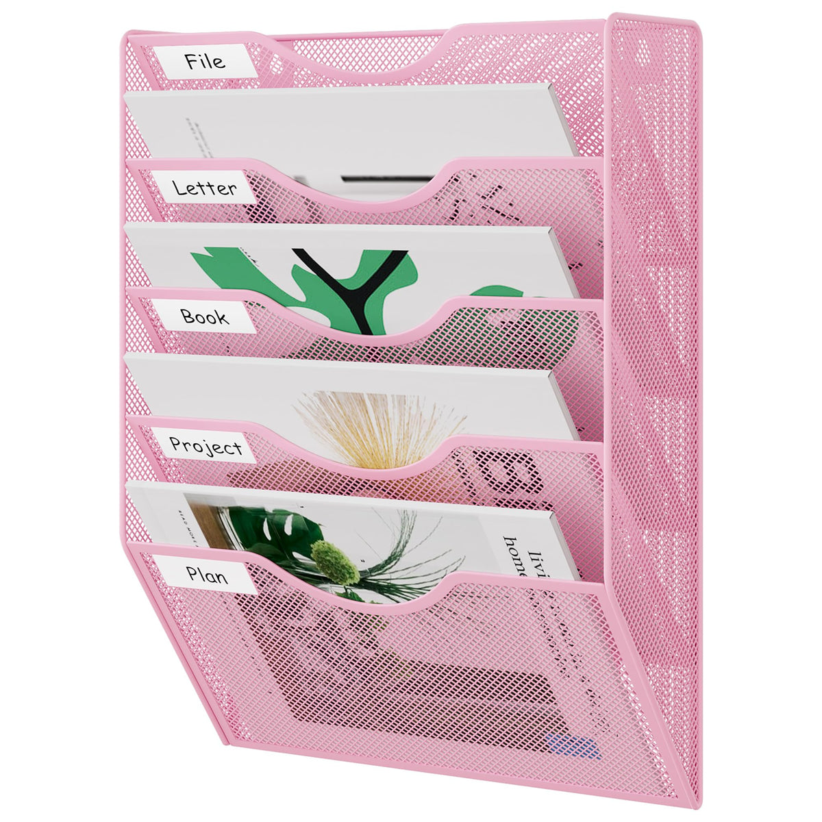 EasyPAG Wall File Organizer 5 Tier Hanging Paper Folder Holder, Zero Assembly Metal Mesh Wall
