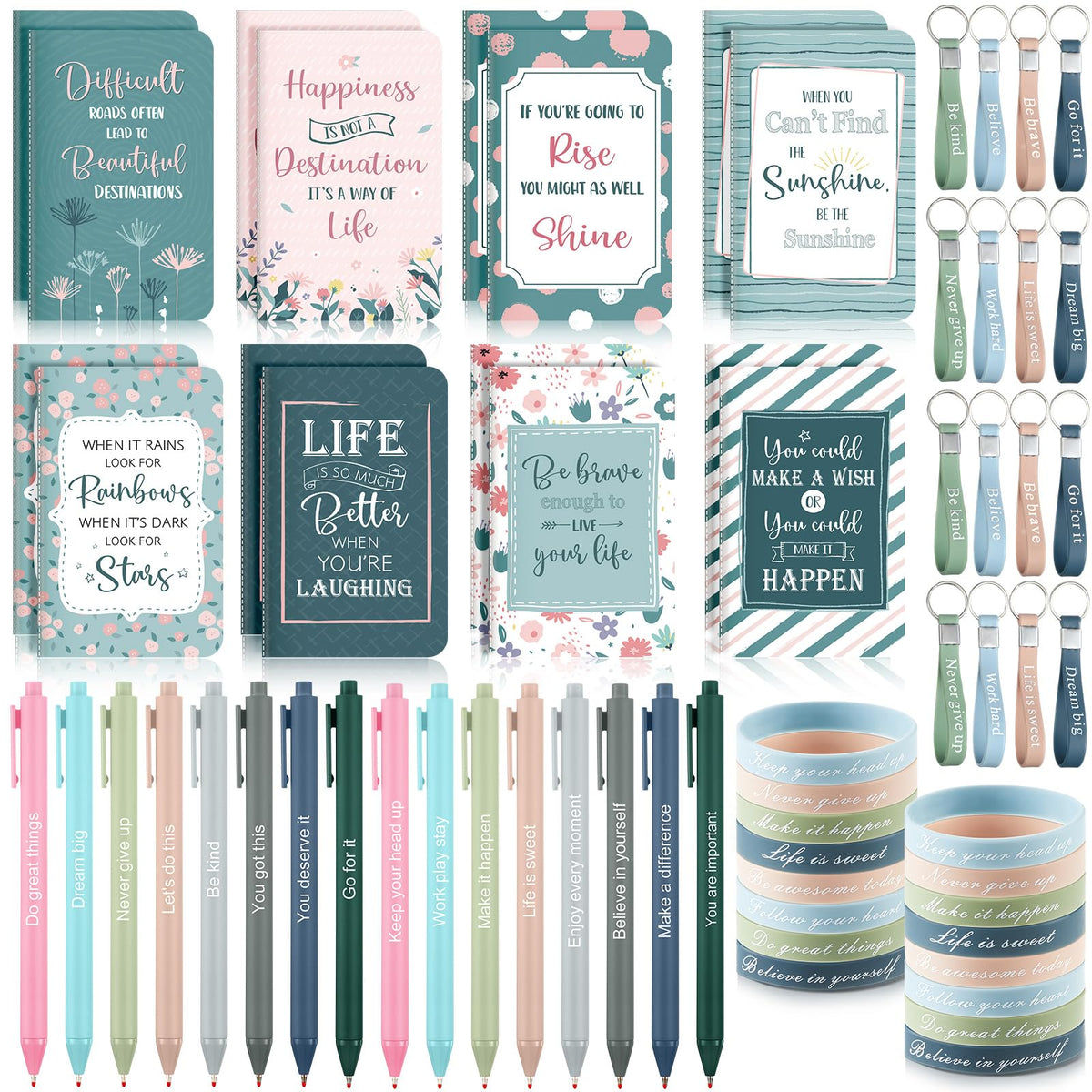 PerKoop 64 Pcs Inspirational Gift Bulk Notebooks Ballpoint Pen, Morandi
