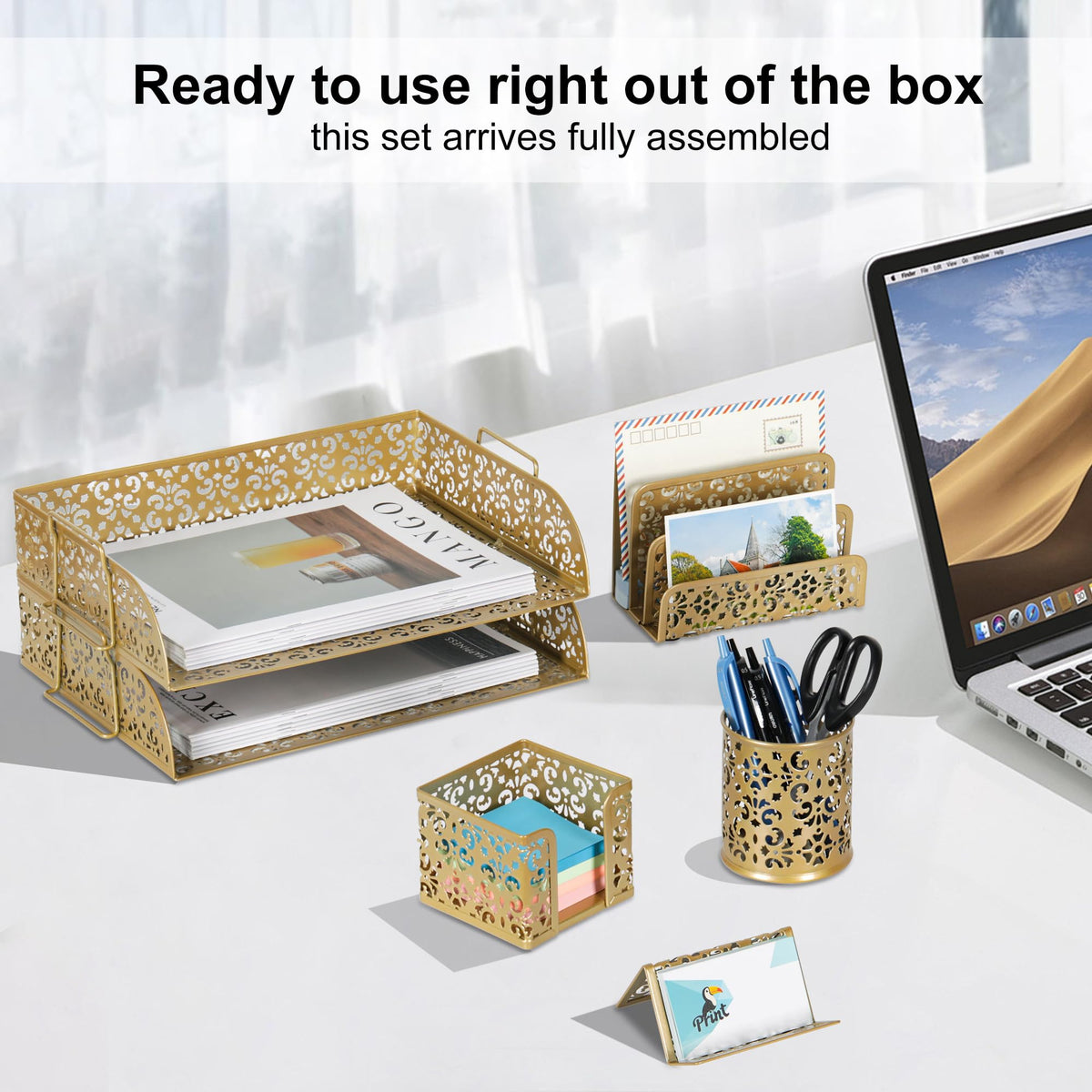EasyPAG Desk Organizers and Accessories 5 Pieces Office Supplies Set - 2 Tier Paper Tray, Pencil