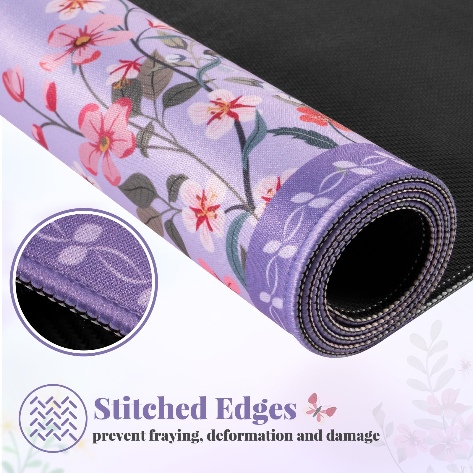 HAOCOO Aesthetic Purple Mouse Pad, Floral Desk Mat for Office Setup