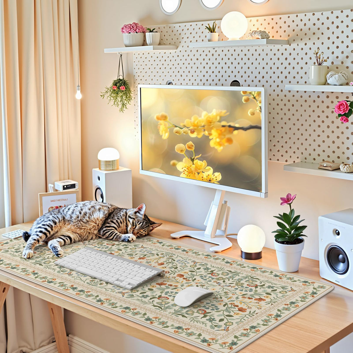 iCasso Desk Mat for Keyboard and Mouse, Large Mouse Pad, 35.4x15.7in,Beige