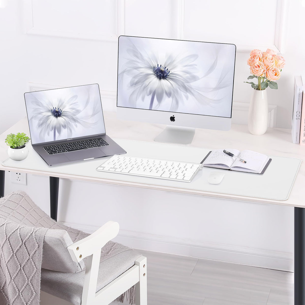 AFIING Cork Desk Mat 55" x 17", Dual-Sided Natural Cork & PU Leather Desk Pad, Non-Slip Waterproof