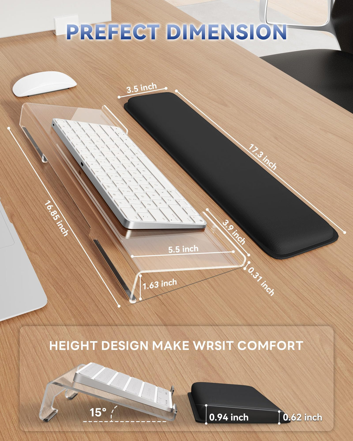 Laborio Computer Keyboard Wrist Rest, Keyboard Riser Stand for Desktop