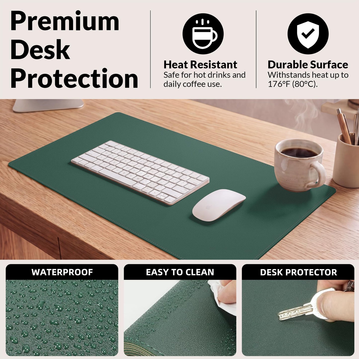 AFIING Cork Desk Mat, Dark Green, 35.4" x 17",Desk pad Protector