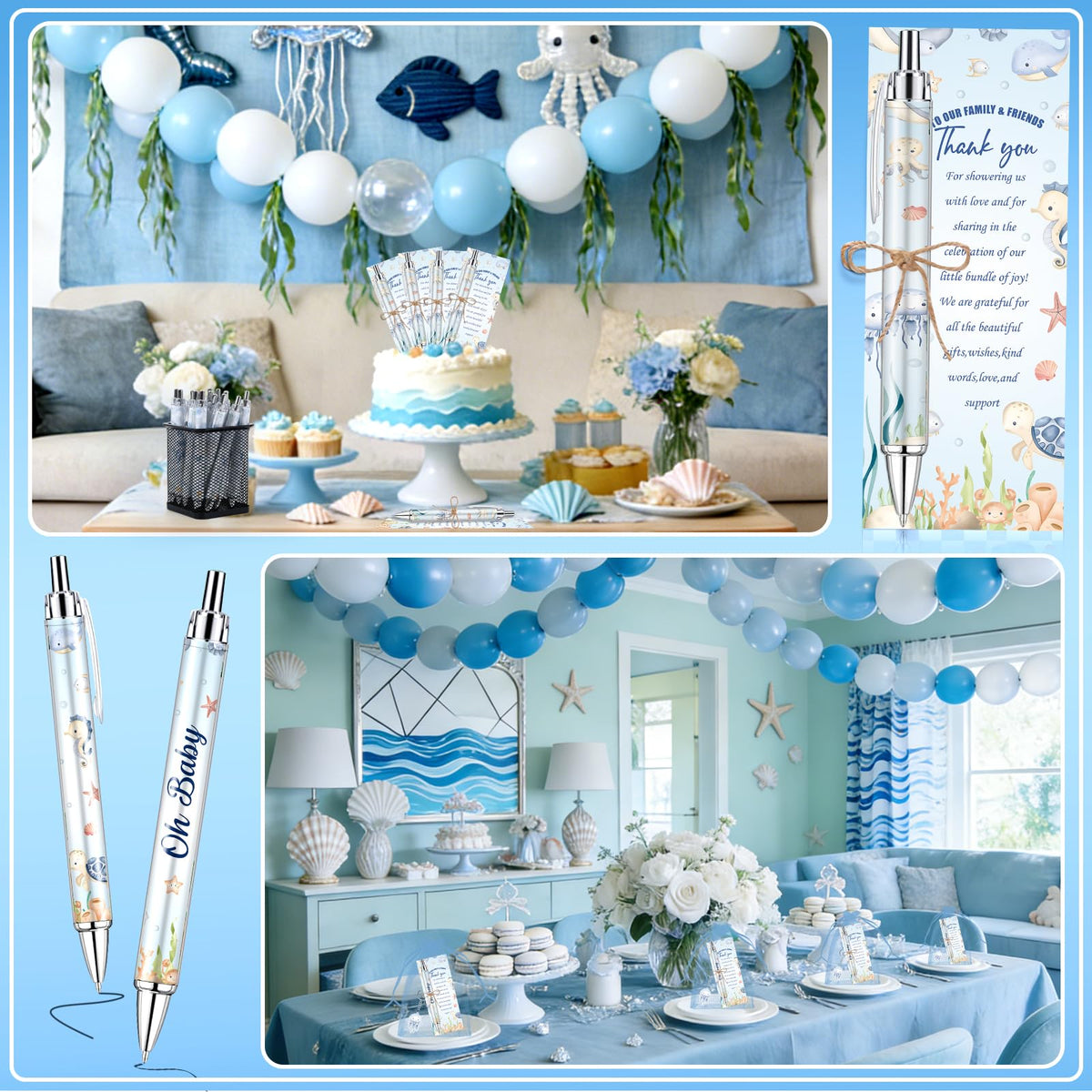 145 Pieces Under the Sea Baby Shower Favors for Guest Ocean Animal Ballpoint Pens and Keychains