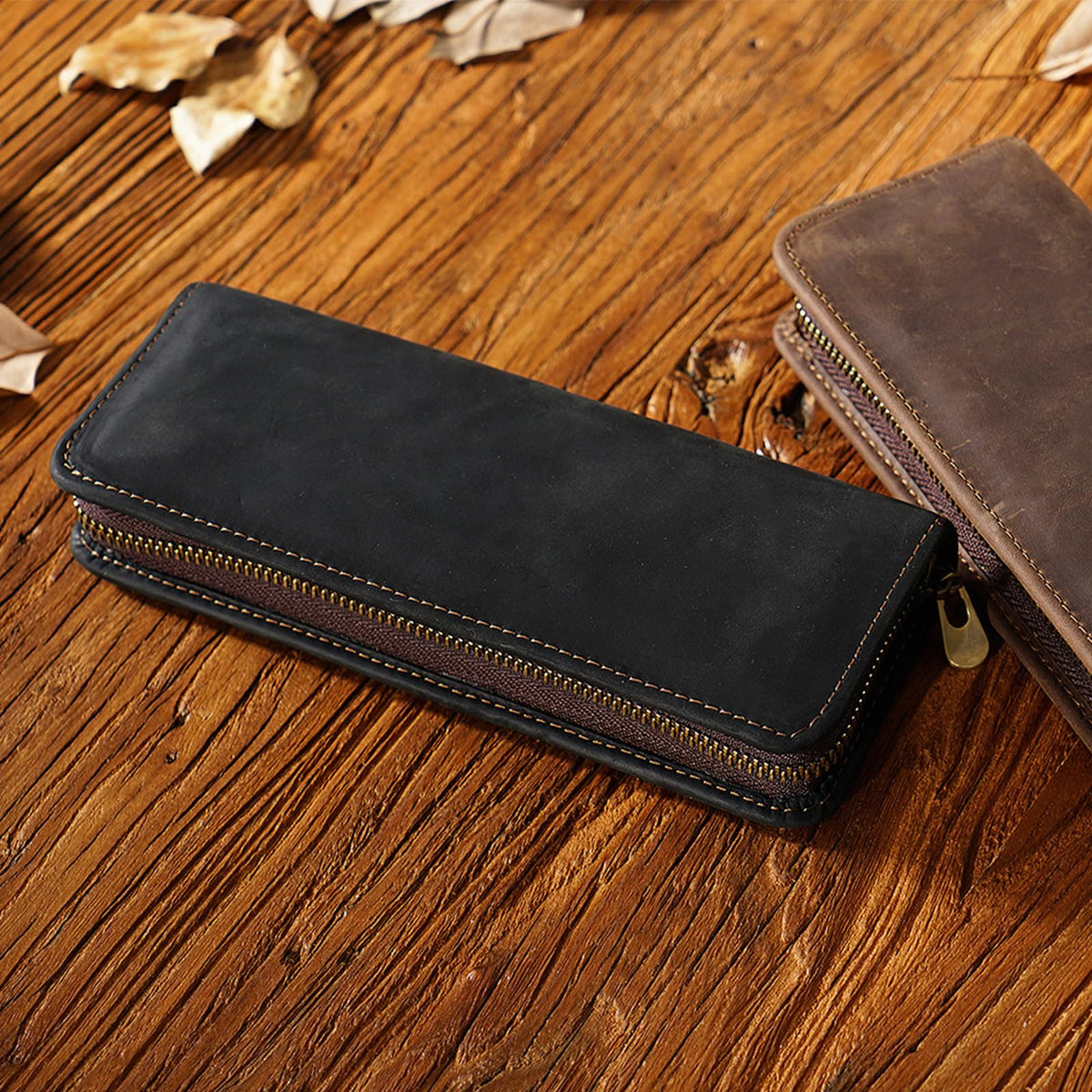 Leather Pencil Case Organizer 10 Slots, Portable Pouch for Fountain Pen