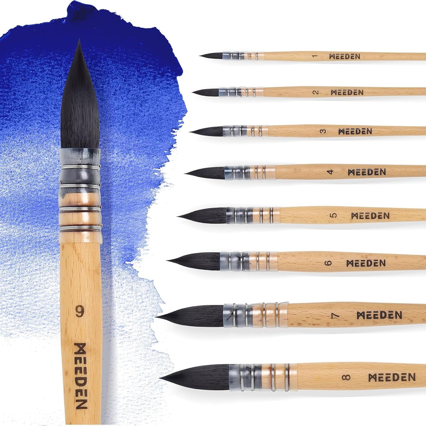 MEEDEN Watercolor Brushes Professional - 9 Pack Synthetic Squirrel Hair Artist Paint Brushes Set
