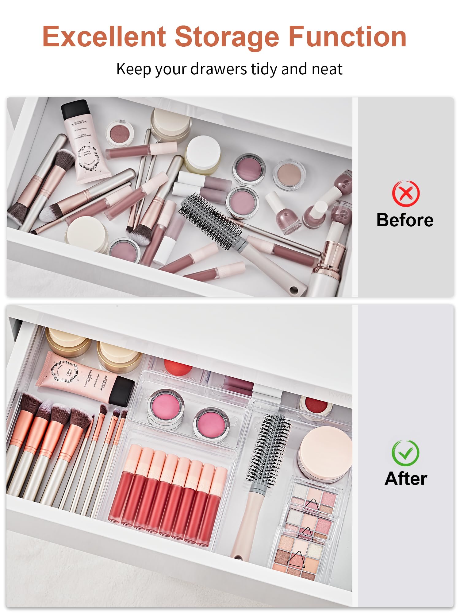 SMARTAKE 20-Piece Drawer Organizer with Non-Slip Silicone Pads, 7-Size