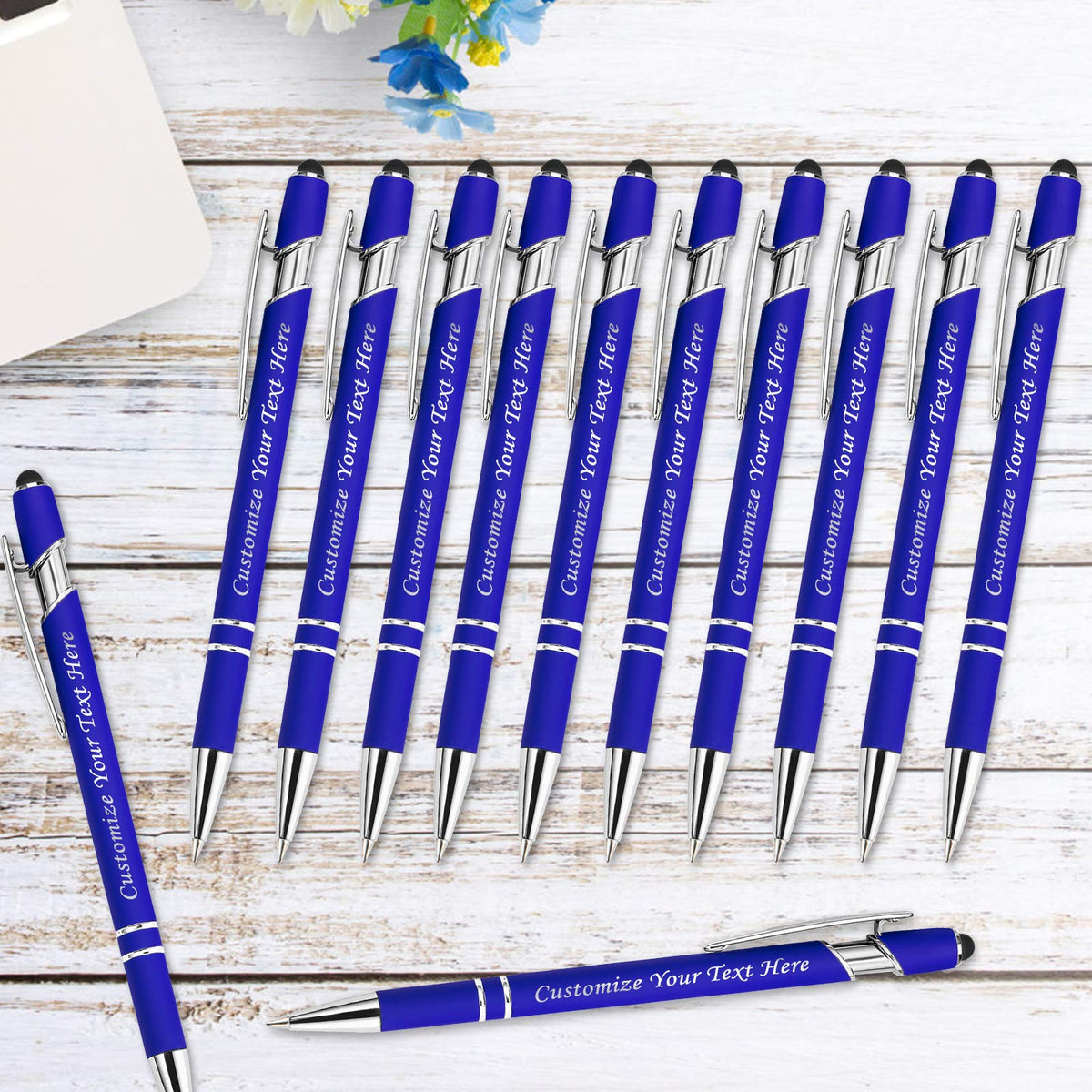 Personalized Pens with Stylus Tip, Custom Engraving Pens 12PCS, Soft Touch Ballpoint Pen, Printed