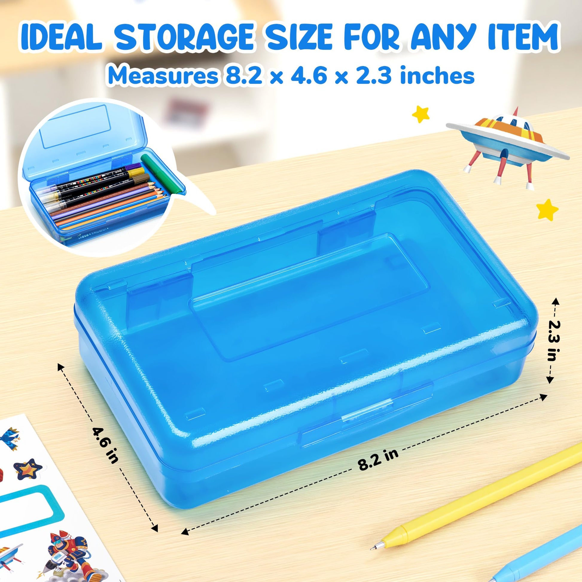 GAMENOTE Plastic Pencil Box with Snap-tight Lid, (Blue/Green/Pink) 6Pack