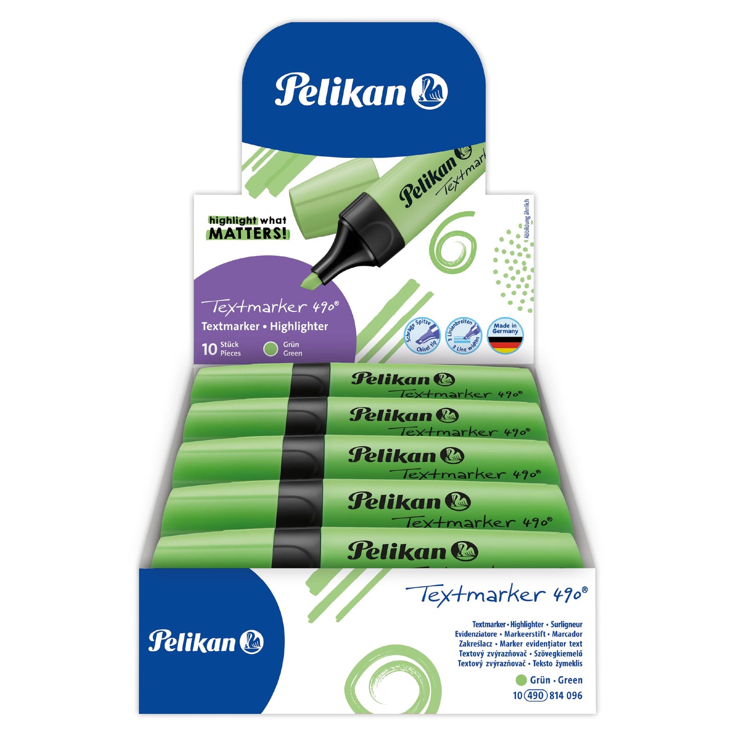 Pelikan Highlighters 490, Green, Pack of 10 in Box