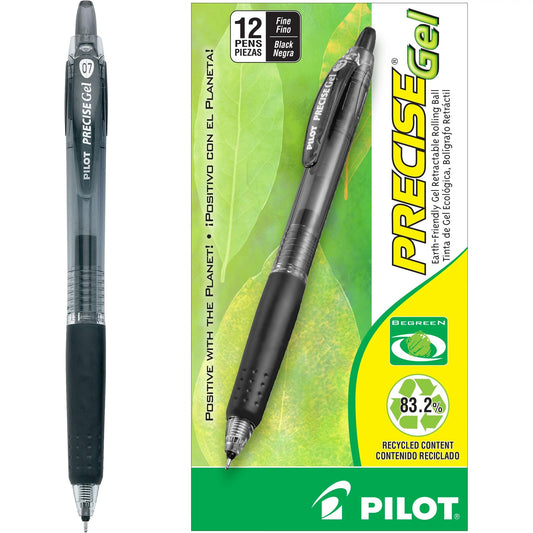 PILOT Precise Gel BeGreen Refillable & Retractable Rolling Ball Pens, Fine Point, Black Ink