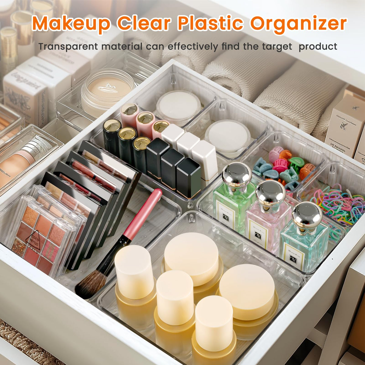 Criusia Drawer Organizer, 18 Pack Large Clear Plastic Kitchen Drawer Organizers Set, 6 Size