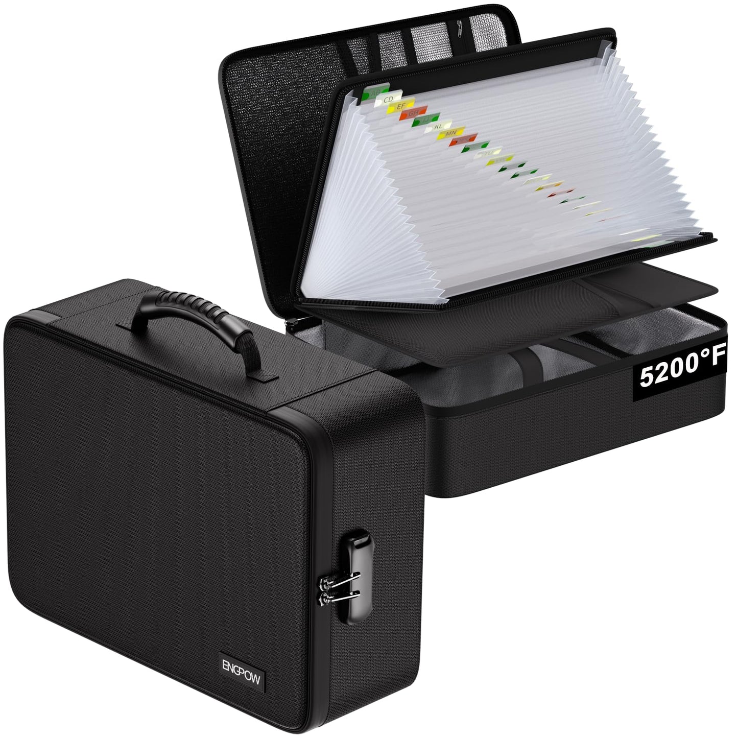 ENGPOW Fireproof Document Box with Lock,5200℉ Multi-Layer File Organizer
