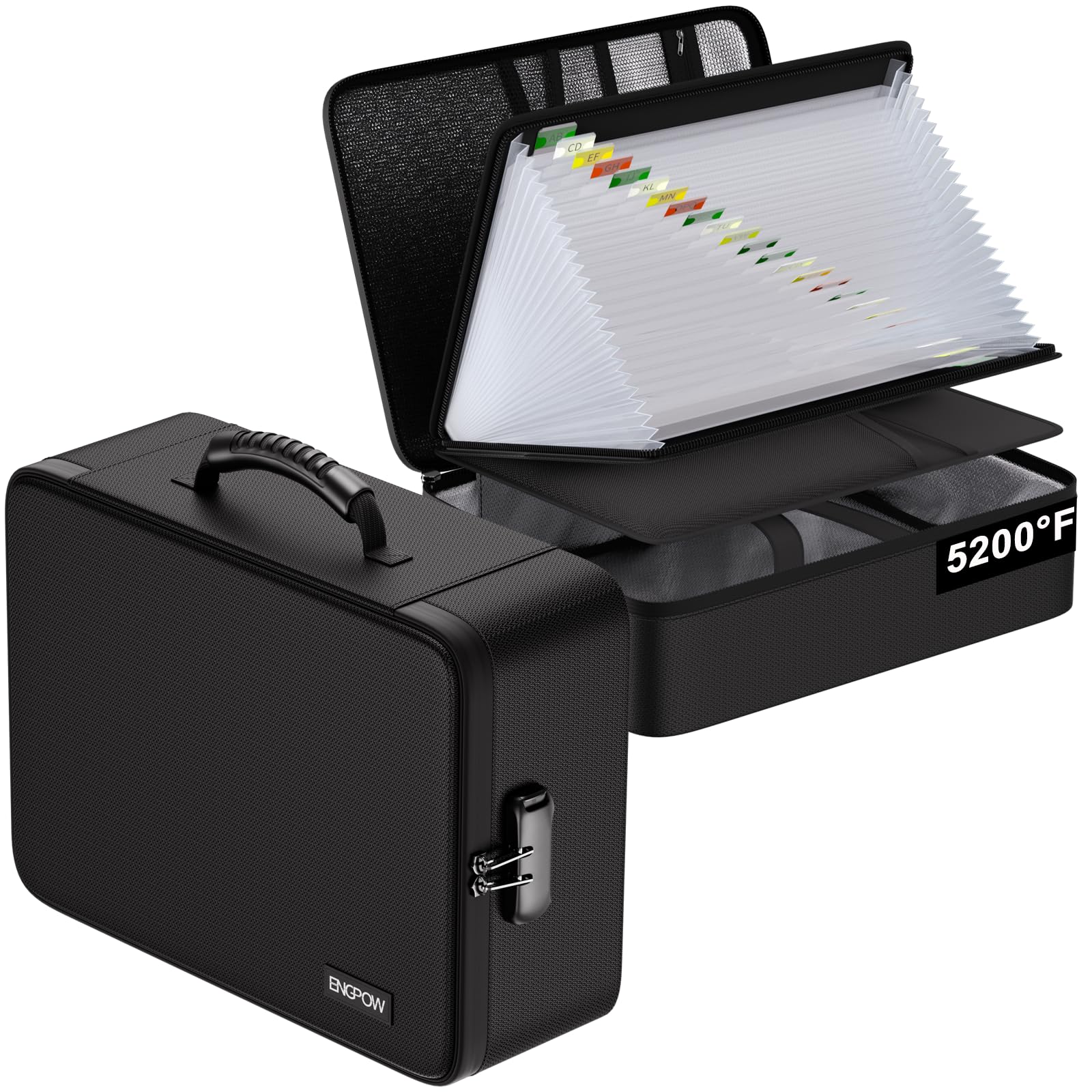 ENGPOW Fireproof Document Box with Lock,5200℉ Multi-Layer File Organizer