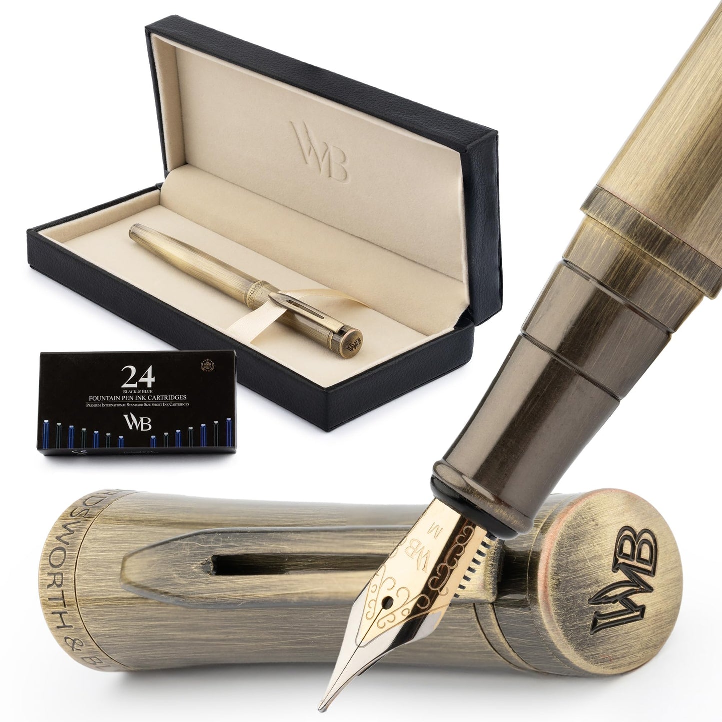 Wordsworth & Black Luxury Fountain Pen Set for Writing, Medium Nib, Bronze