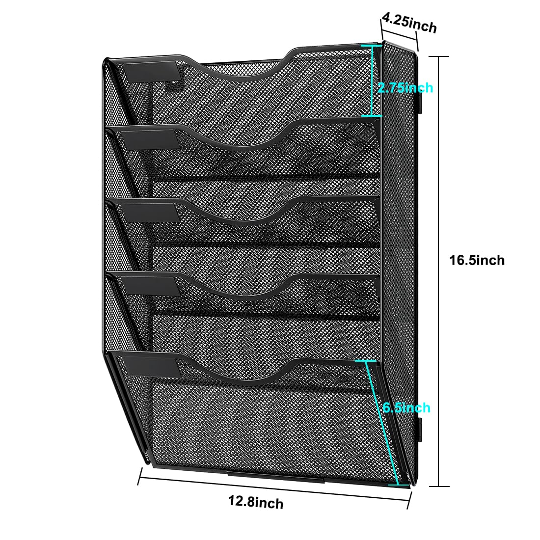 PAG-Mass Hanging Wall File Holder, 5 Tier Mail Sorter for Wall, Mesh Office Wall Organizer for