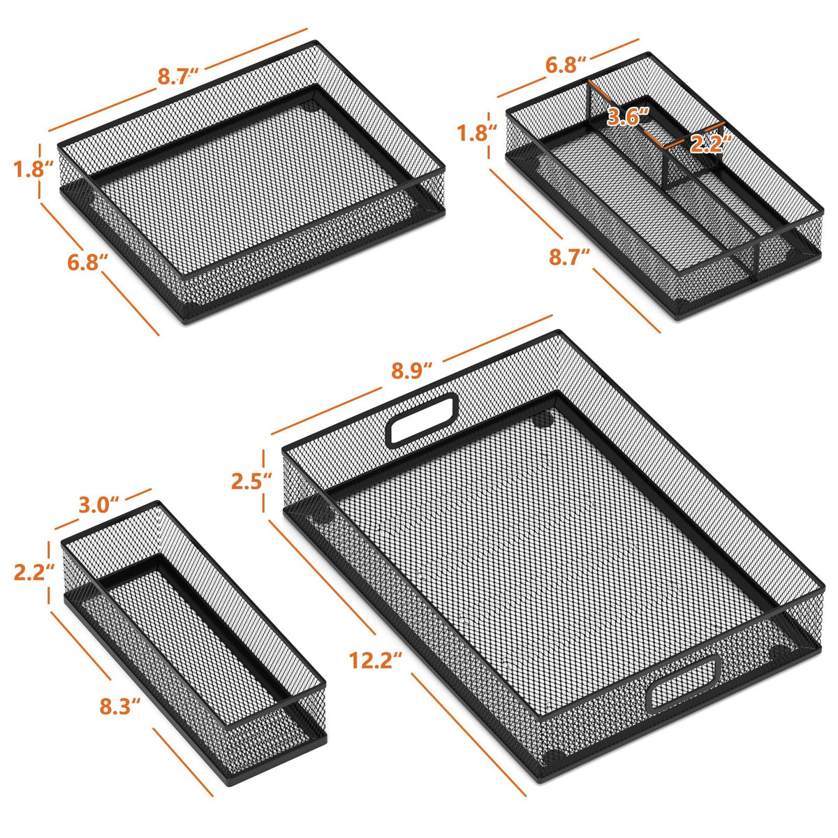 ITAYVAN 5 Pack Desk Drawer Organizers, Metal Mesh Office Desk Drawer Organizer Tray, Paper
