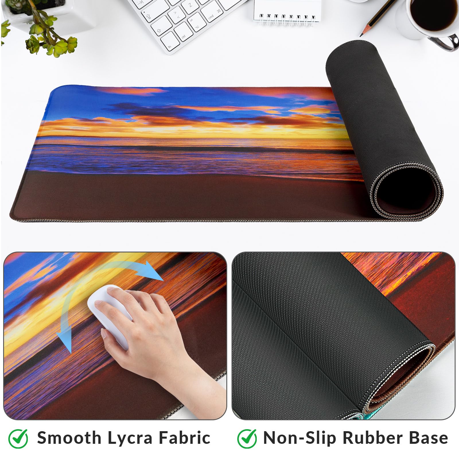Large Gaming Mouse Pad with Coaster,Desk Matt for Desktop,Desk Mat-Beach 2
