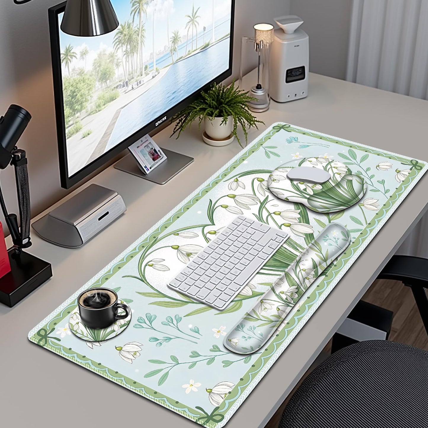 Floral Desk Mat, 4in1 Large Mouse Pad with Wrist Rest, Desk Matt for Desktop, Desk Pad Mat