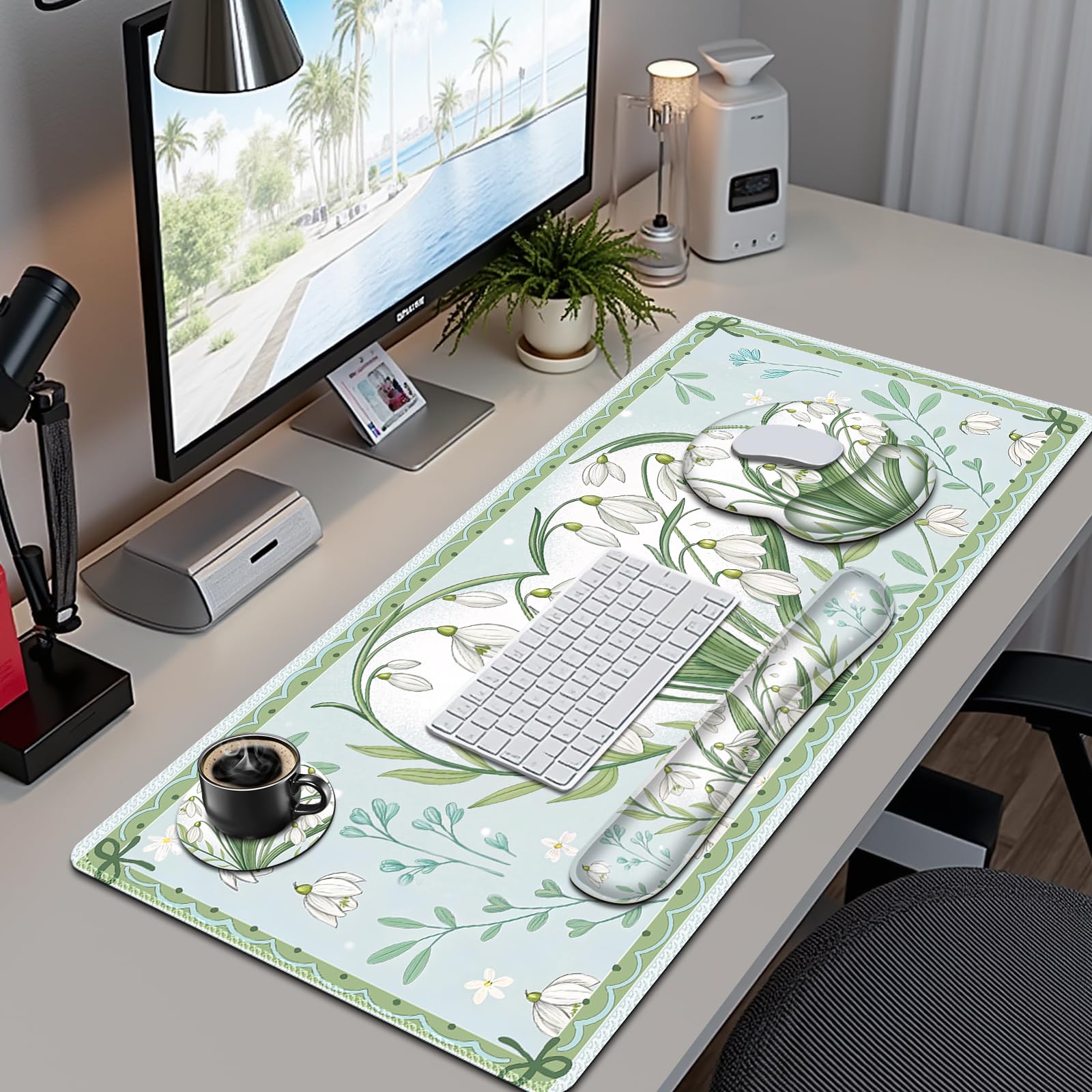 Floral Desk Mat, 4in1 Large Mouse Pad with Wrist Rest, Desk Matt for Desktop, Desk Pad Mat