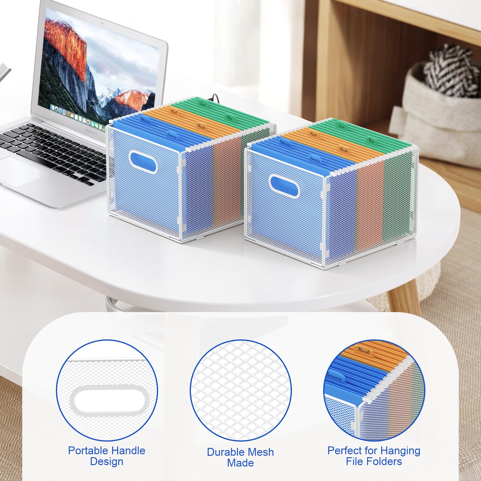 samstar 2 Pack Hanging File Organizer, Mesh File Folder Box Filing Box Cabinet Organizer Storage