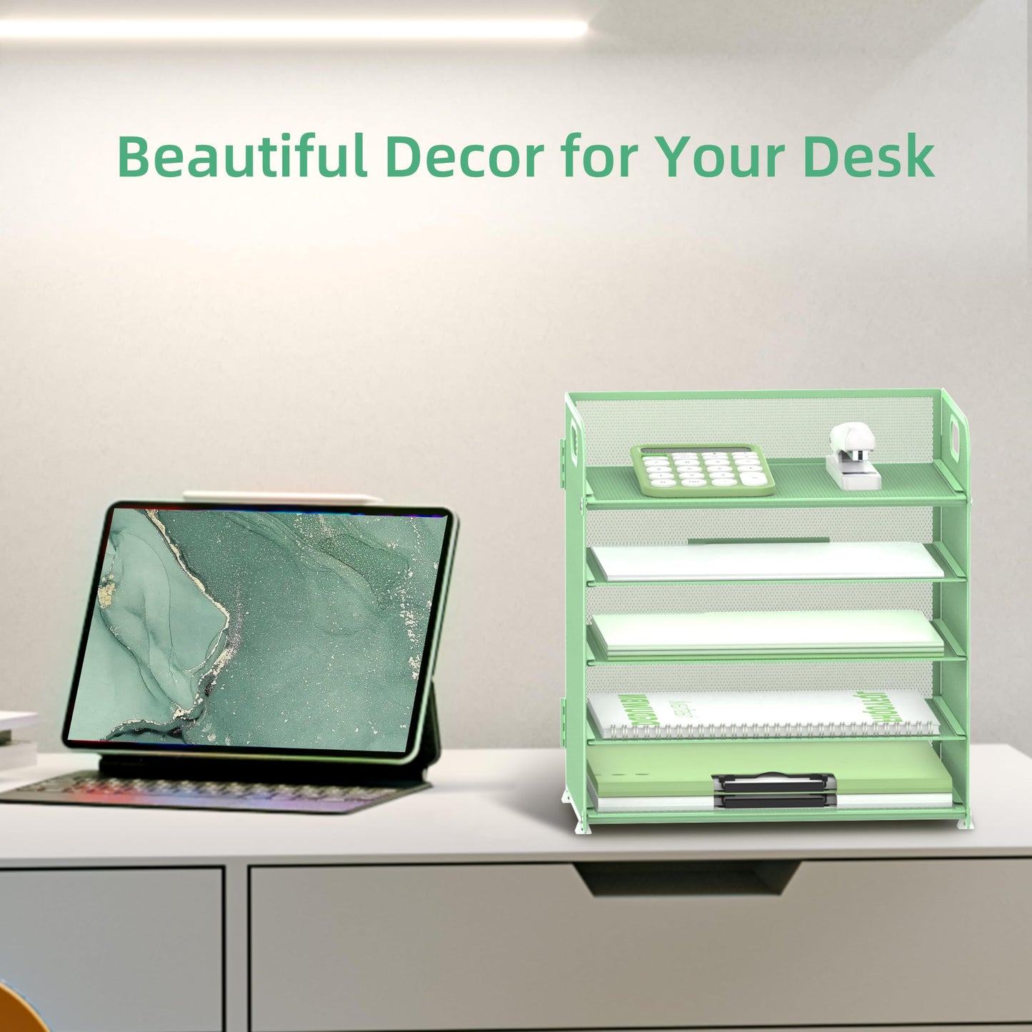 Supeasy 5 Trays Paper Organizer Letter Tray with Handle-Mesh Desk File Holders, Paper Sorter Desk