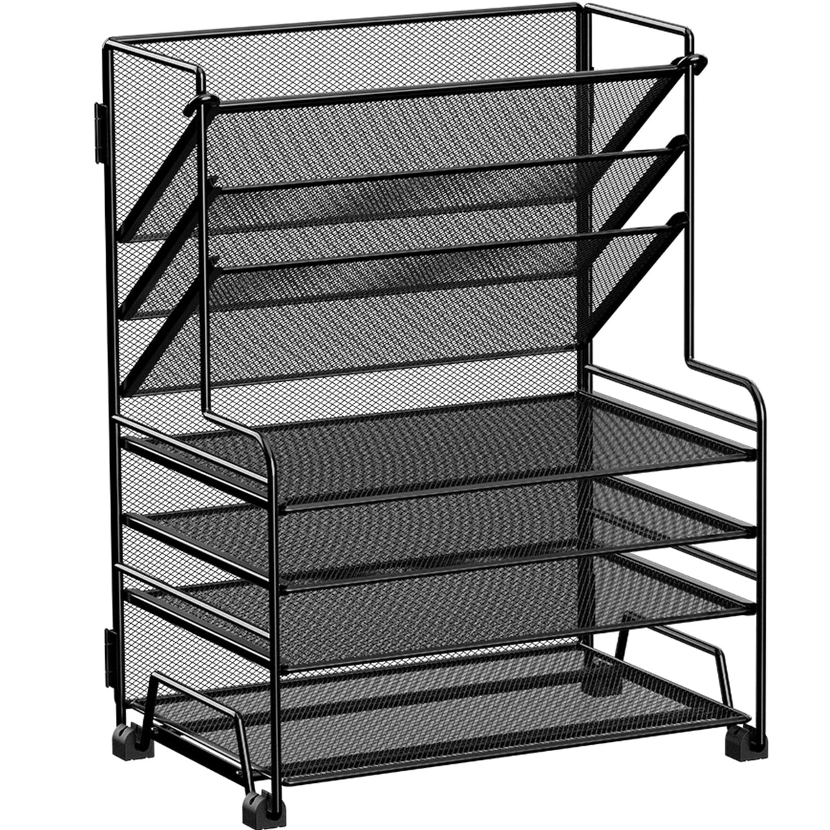 MINDEPOT 4-Tier Paper Organizer + 3-Pocket File Holder + Drawer + Pen Holders, Desktop File