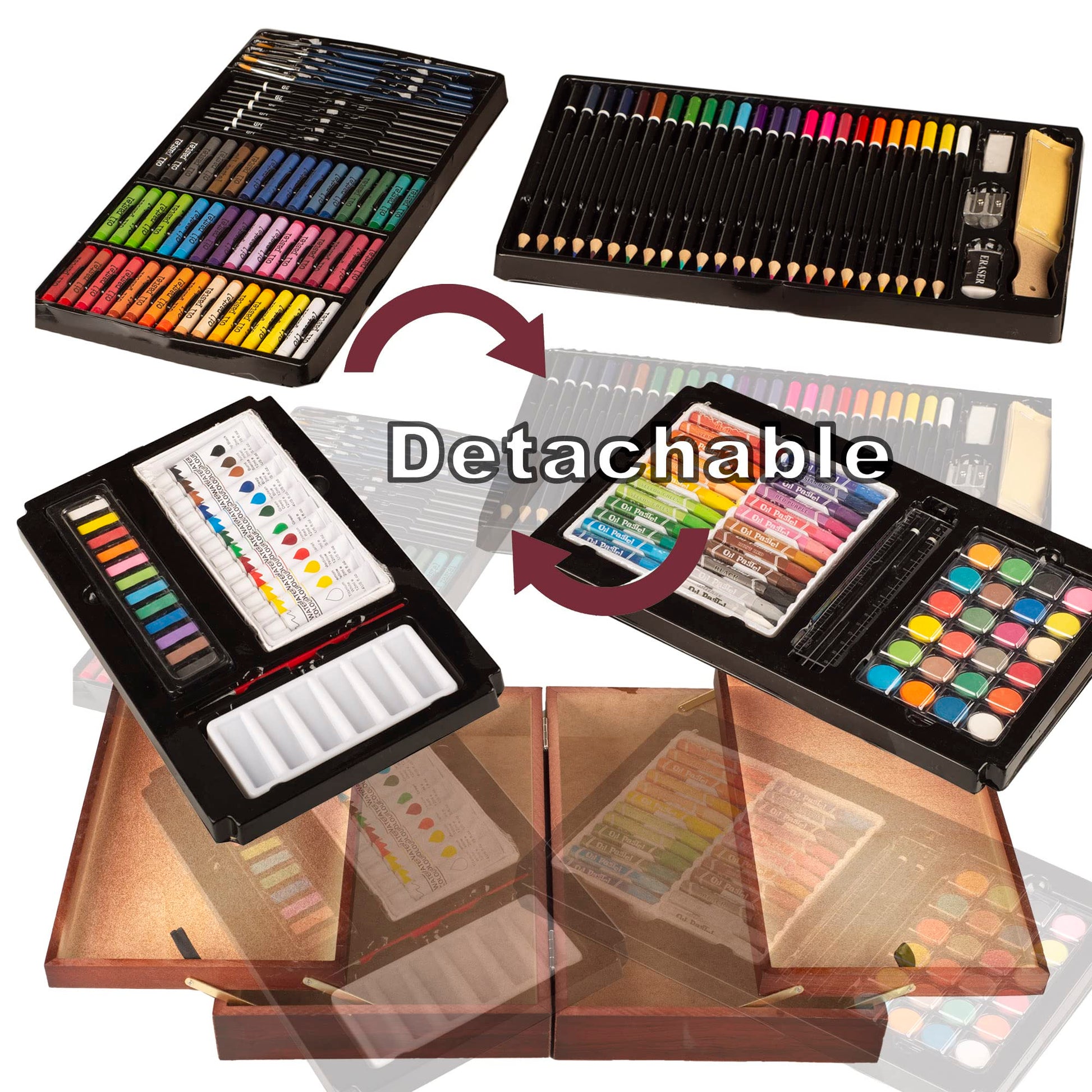 KINSPORY 168-Pack Art Supplies, Deluxe Wooden Art Set Crafts Drawing Painting Coloring Kit, 3 Pack