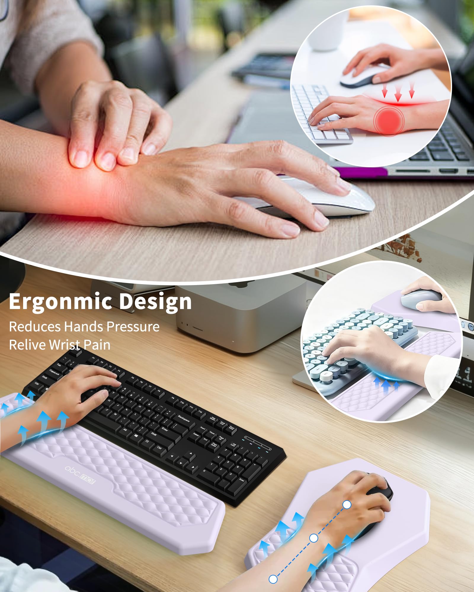 Ergonomic Mouse Pad with Wrist Rest & Keyboard Wrist Rest Support Set